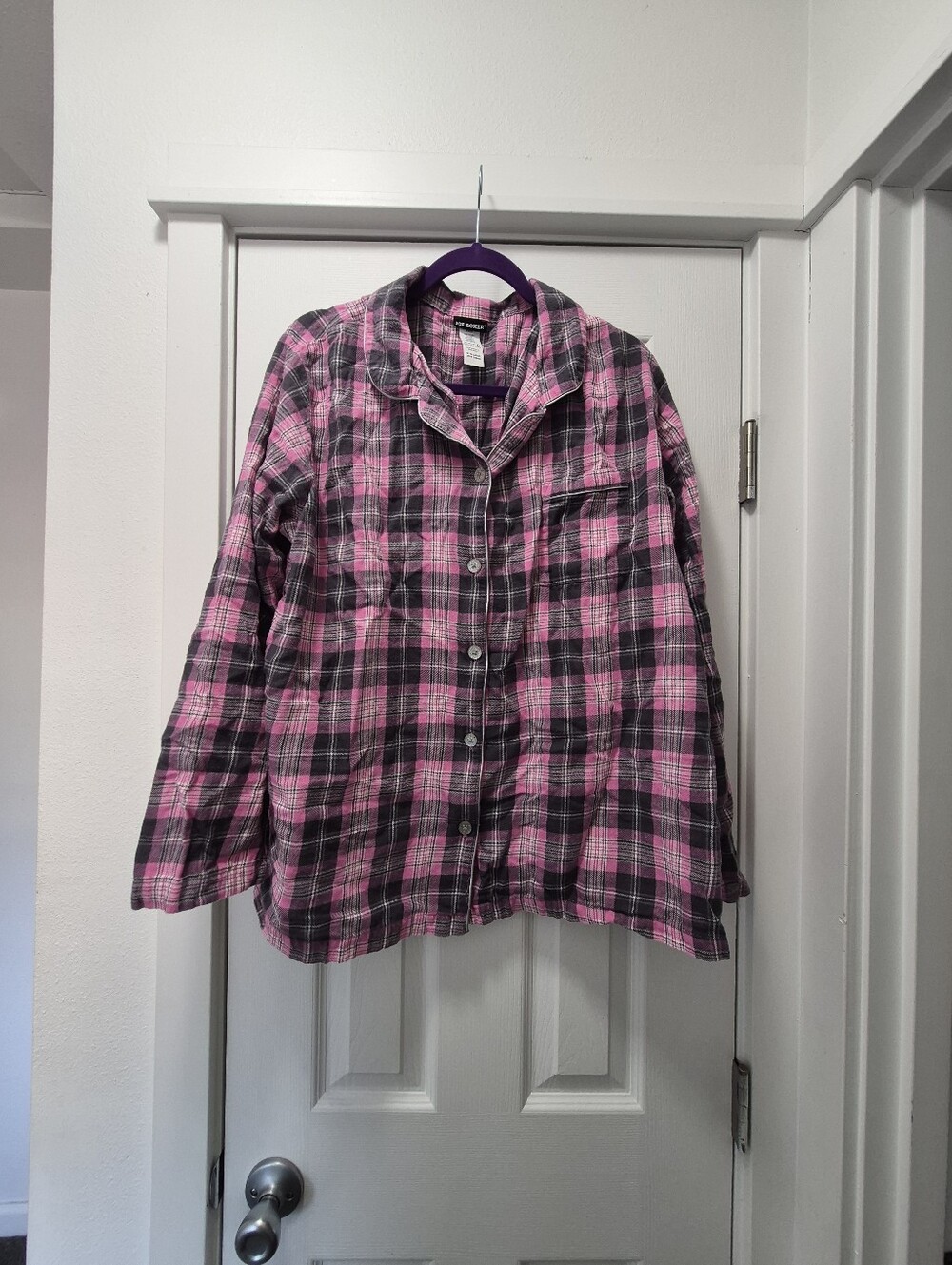 Y2k Joe Boxer Plaid Pink and Grey Button-Up Shirt